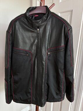 Vintage leather biker jacket black mens